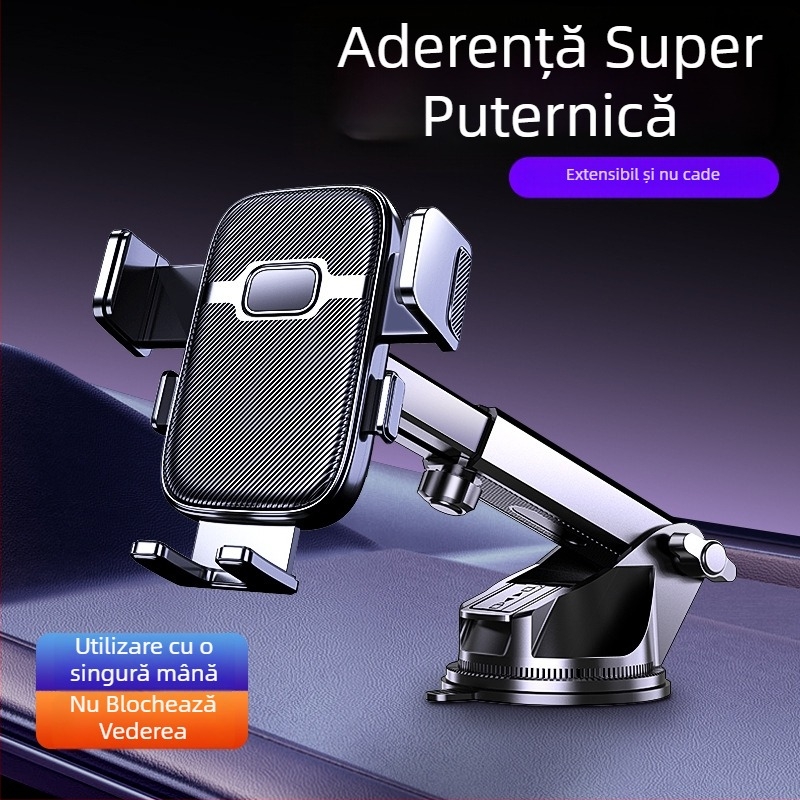 Suport pentru telefon auto cu ventuză și blocare automată; Compatibil universal, montaj pe bord, fără alimentare