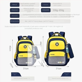 Rucsac școlar pentru copii cu sprijin pentru coloană și reducerea încărcării, poliester respirabil, curele curbate, model pisică