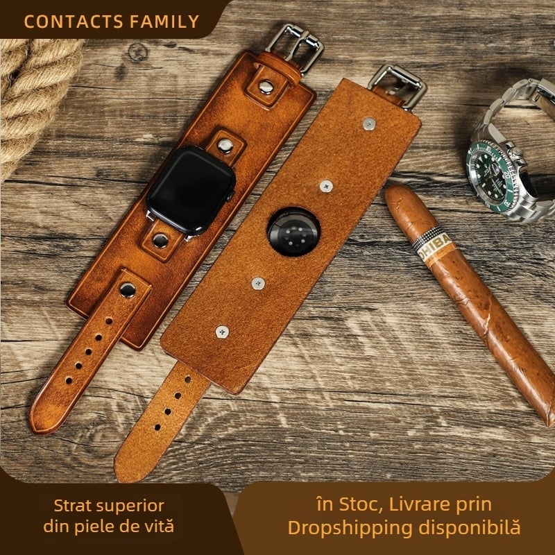 Curea Apple Watch 12345678 – Piele naturală de vițel, Unisex, Stil antic, Retro inspirat din literatură și artă.