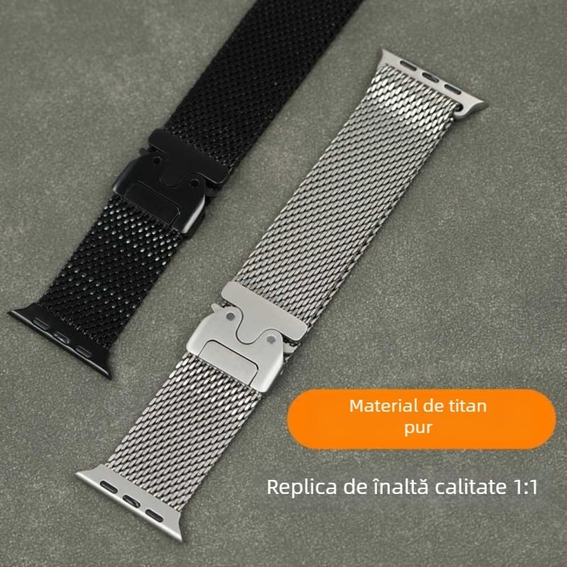 Brățară Apple Watch din titan S10 – titan pur, stil Milanese, 36 g, cataramă, compatibilă cu Apple Watch