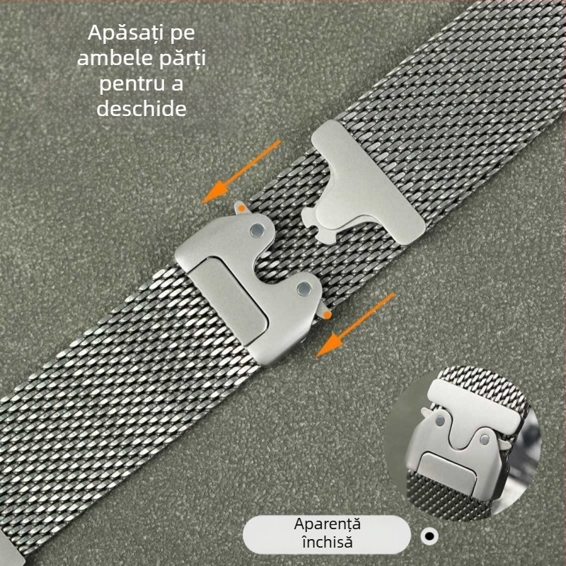 Brățară Apple Watch din titan S10 – titan pur, stil Milanese, 36 g, cataramă, compatibilă cu Apple Watch