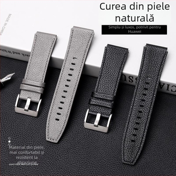 Curea de ceas din piele naturală pentru Huawei GT3/GT4, 46 mm, compatibil GT/GT2 Pro, lățime 22 mm