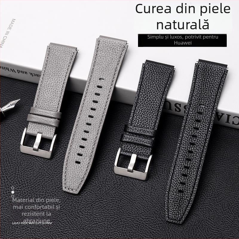 Curea de ceas din piele naturală pentru Huawei GT3/GT4, 46 mm, compatibil GT/GT2 Pro, lățime 22 mm