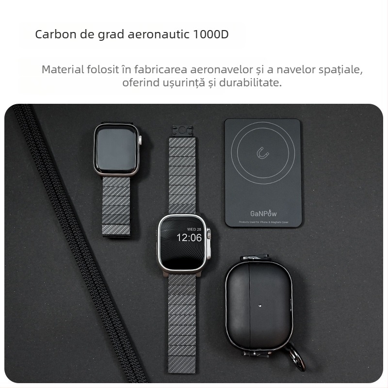Brățară de ceas din fibră de carbon pentru Apple Watch, toate seriile – GaNPow, stil simplu, metal, cod 99597