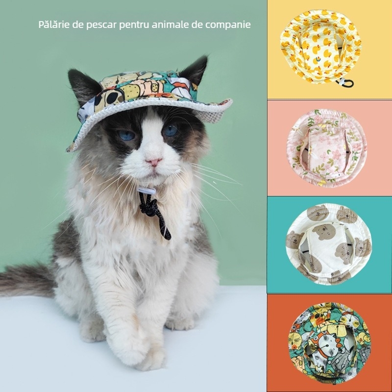 Pălărie de vară pentru animale de companie – model desen animat, poliester, țesătură twill, imprimare, vară