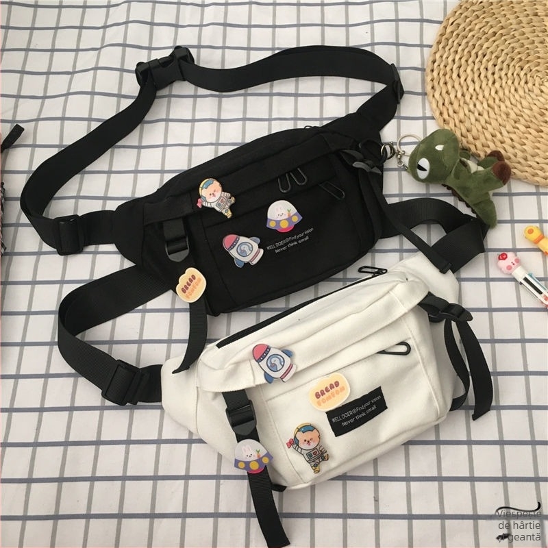 Geantă crossbody pentru bărbați din pânză, stil Harajuku întunecat, căptușeală din pânză, fermoar, primăvara 2018