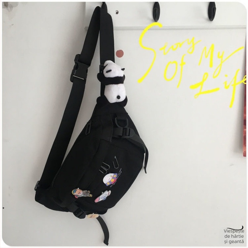 Geantă crossbody pentru bărbați din pânză, stil Harajuku întunecat, căptușeală din pânză, fermoar, primăvara 2018