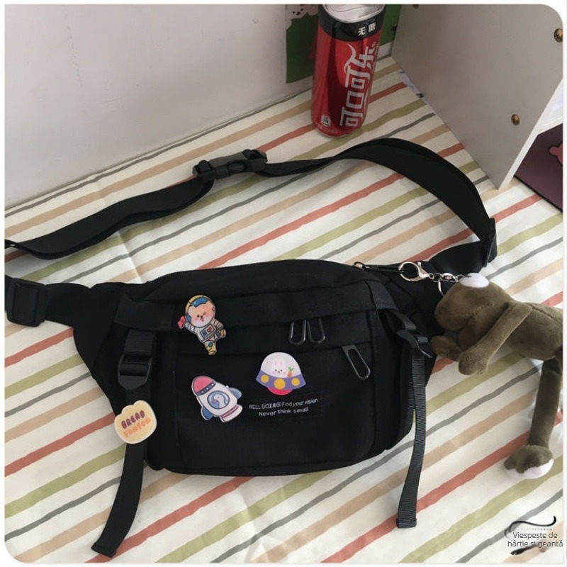 Geantă crossbody pentru bărbați din pânză, stil Harajuku întunecat, căptușeală din pânză, fermoar, primăvara 2018