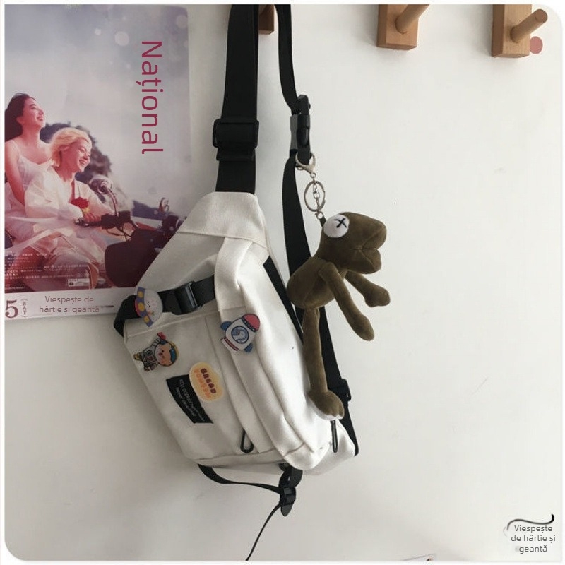 Geantă crossbody pentru bărbați din pânză, stil Harajuku întunecat, căptușeală din pânză, fermoar, primăvara 2018