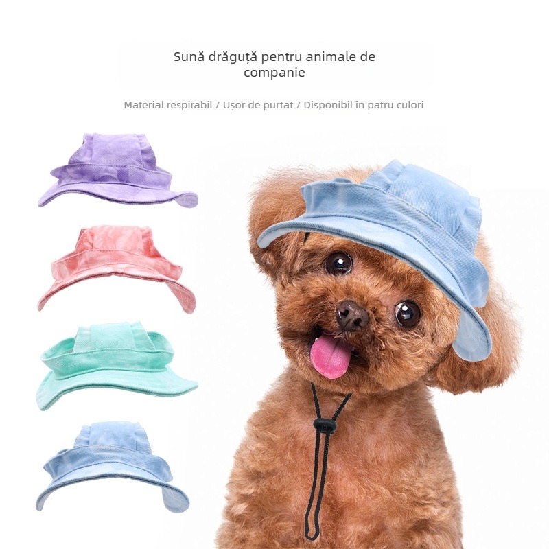 Șapcă de soare pentru câini și pisici – model cu dungi, poliester, tricot din bumbac, vară, stil desen animat