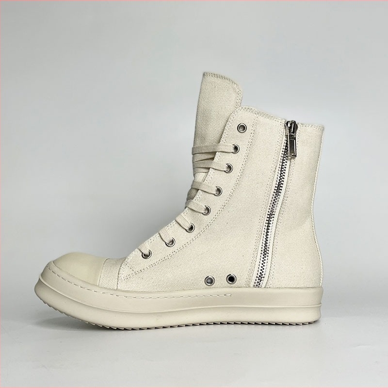 Adidași de canvas înalți pentru bărbați, talpă groasă, fermoar lateral, vârf rotund