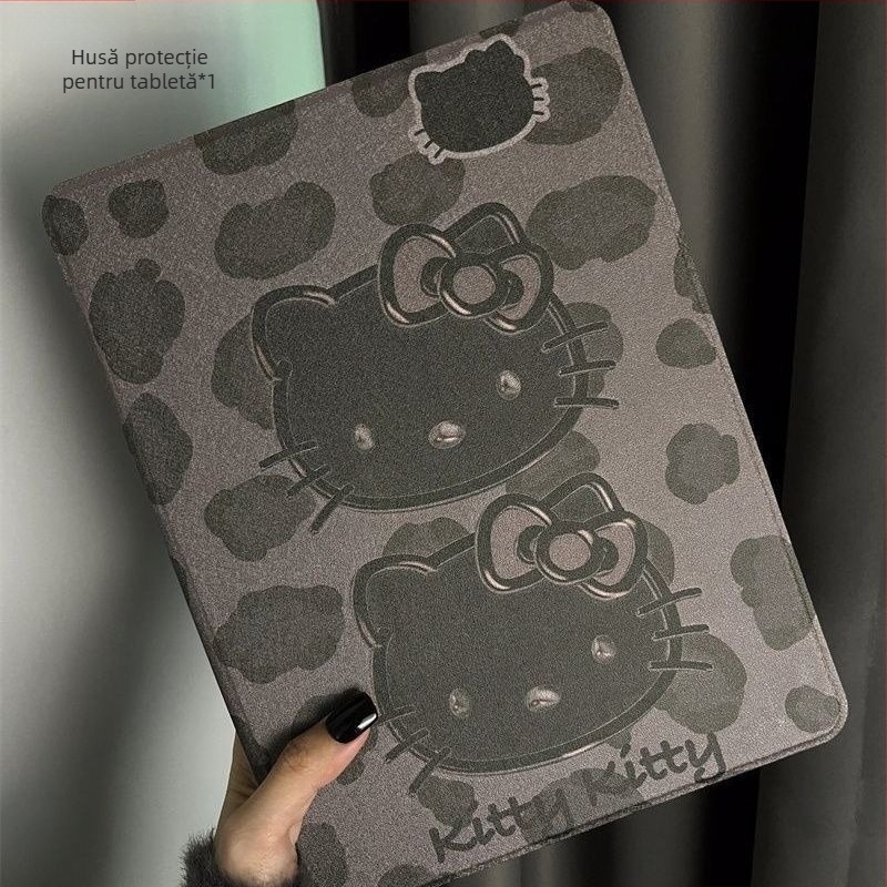 Carcasă de protecție pentru iPad 10-a generație și iPad Air 5/6, imprimeu leopard KT pisică, capac flip cu rotație de 360°, piele ecologică