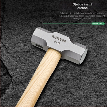 TUOSEN ciocan hexagonal, cap din oțel cu carbon înalt, mâner din lemn, seria ciocanelor hexagonale, greutate netă 1,3 kg