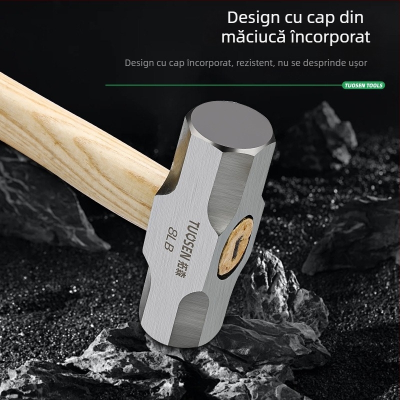 TUOSEN ciocan hexagonal, cap din oțel cu carbon înalt, mâner din lemn, seria ciocanelor hexagonale, greutate netă 1,3 kg