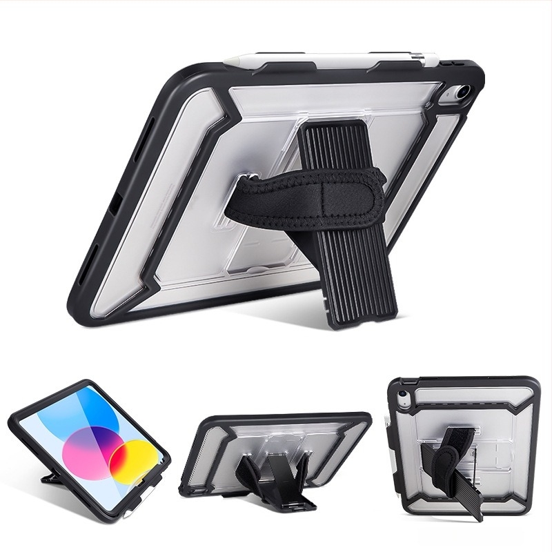 Apple iPad 2022 husă TPU transparentă cu suport pliabil în 3 poziții, rezistentă la șocuri, disipare căldură, uzură