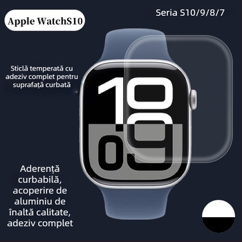 Protecție ecran Apple Watch S10 din sticlă temperată, suprafață curbată, adeziv complet