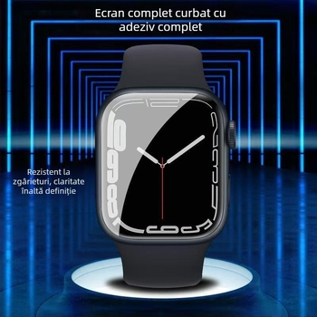 Protecție ecran Apple Watch S10 din sticlă temperată, suprafață curbată, adeziv complet