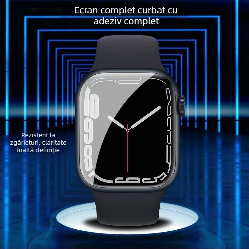 Protecție ecran Apple Watch S10 din sticlă temperată, suprafață curbată, adeziv complet