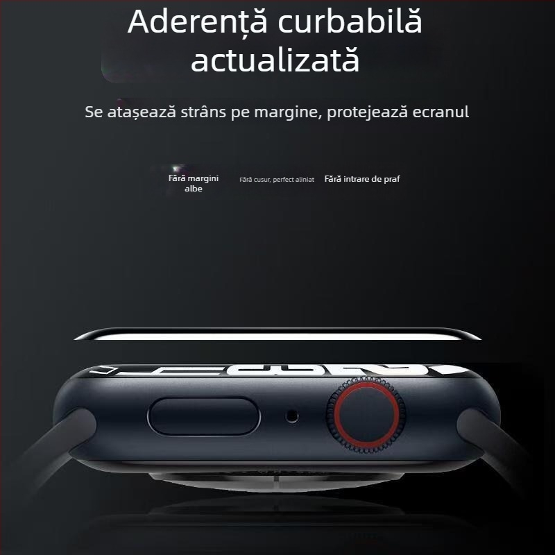Protecție ecran Apple Watch S10 din sticlă temperată, suprafață curbată, adeziv complet