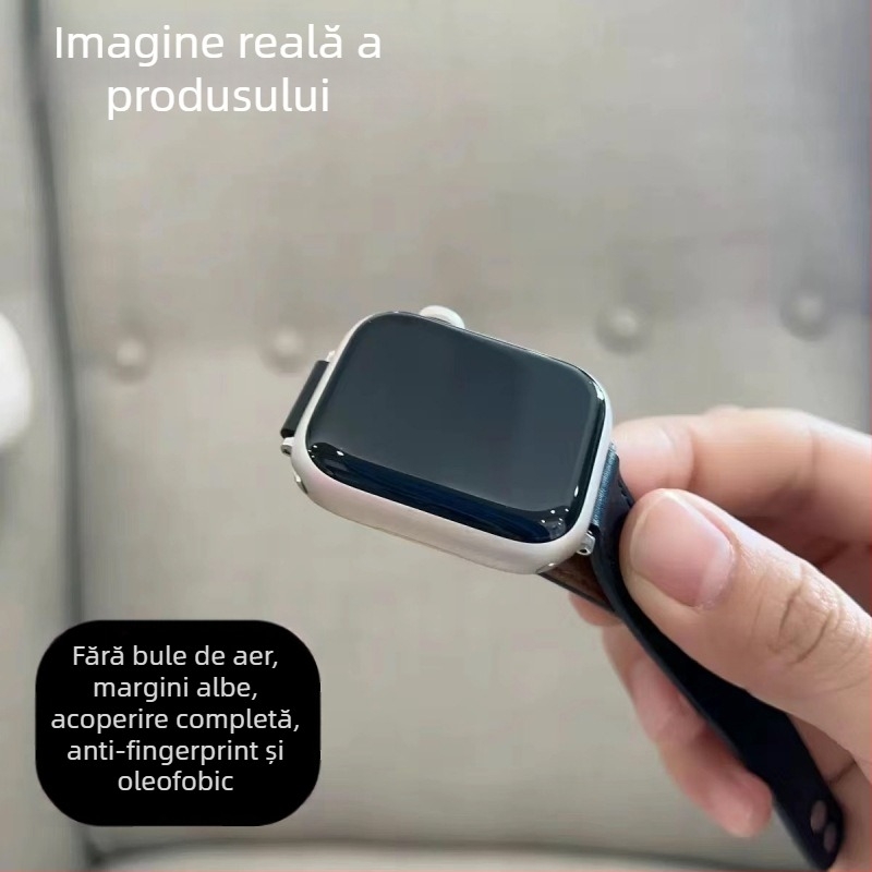Protecție ecran Apple Watch S10 din sticlă temperată, suprafață curbată, adeziv complet