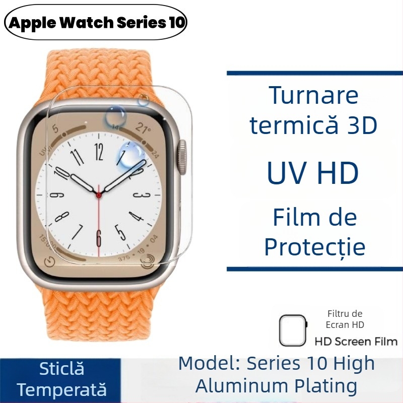 Protecție ecran Apple Watch S10 din sticlă temperată, folie frontală, claritate HD, împotriva prafului, rezistență la căderi