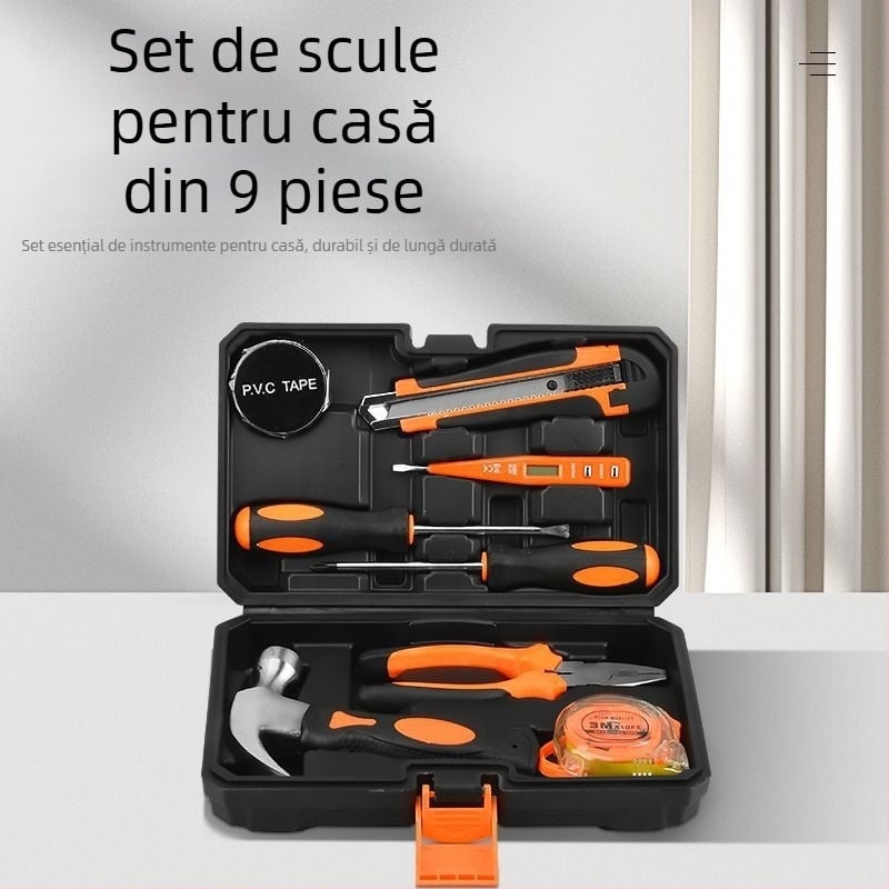 Set de scule de 9 piese pentru utilizare acasă și în mașină – oțel carbon pentru reparații la domiciliu și auto