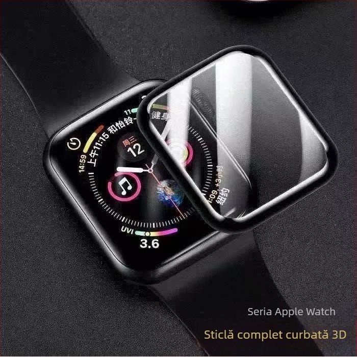 Protecție ecran Apple Watch watchS10 din sticlă temperată, acoperire completă, margini curbate, anti-amprentare, anti-lumină albastră