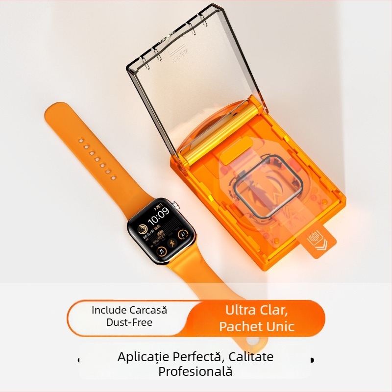 Protecție ecran din sticlă securizată pentru Apple Watch Ultra 49mm, acoperire totală, fără praf, instalare rapidă