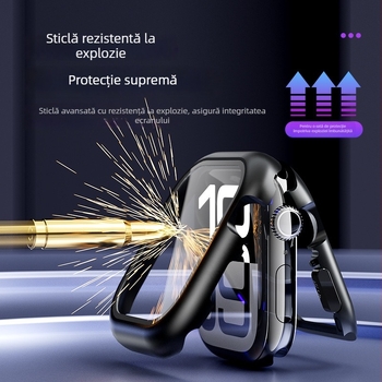 ELEMENTBOX Carcasă magnetică pentru Apple Watch S10 cu sticlă temperată integrată, construcție din metal
