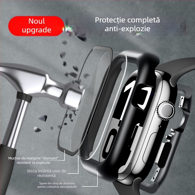 ELEMENTBOX Carcasă magnetică pentru Apple Watch S10 cu sticlă temperată integrată, construcție din metal