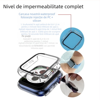 Carcasă de protecție pentru Apple Watch Series 11 – impermeabilă, acoperire completă cu folie, PC+ sticlă, duritate 9H