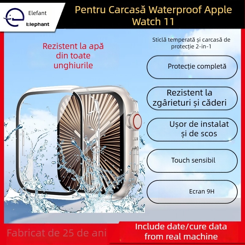 Carcasă de protecție pentru Apple Watch Series 11 – impermeabilă, acoperire completă cu folie, PC+ sticlă, duritate 9H