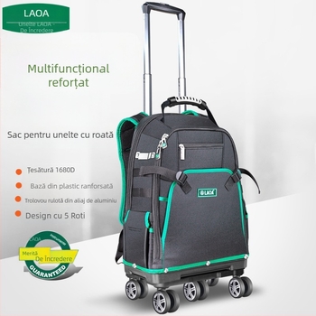 Geantă pentru unelte pe roți, din Oxford și pânză, cu bretele duble, pentru electrician/mentenanță, model LA210901