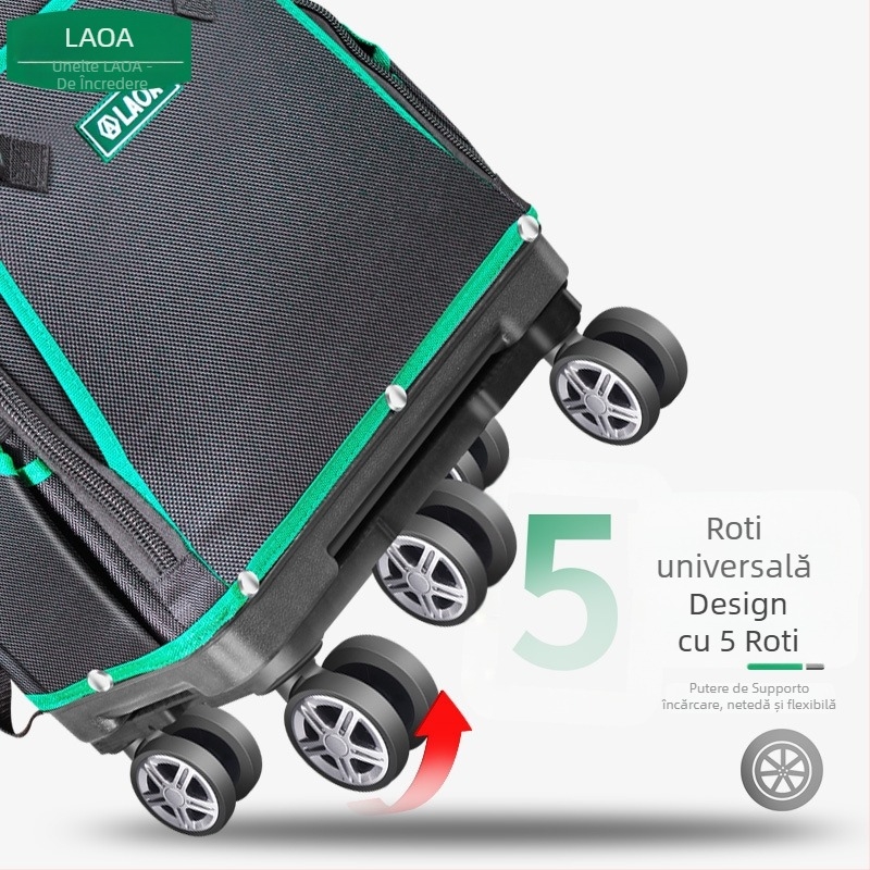 Geantă pentru unelte pe roți, din Oxford și pânză, cu bretele duble, pentru electrician/mentenanță, model LA210901