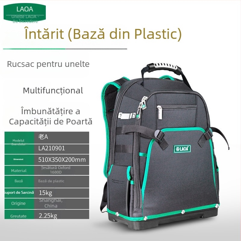 Geantă pentru unelte pe roți, din Oxford și pânză, cu bretele duble, pentru electrician/mentenanță, model LA210901