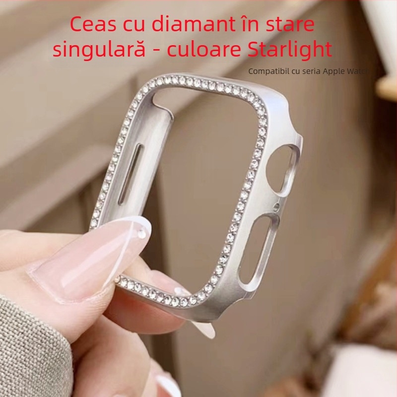 Carcasă Apple Watch Series 11 — ramă cu diamant unic și design gol, compatibil S10, material PC