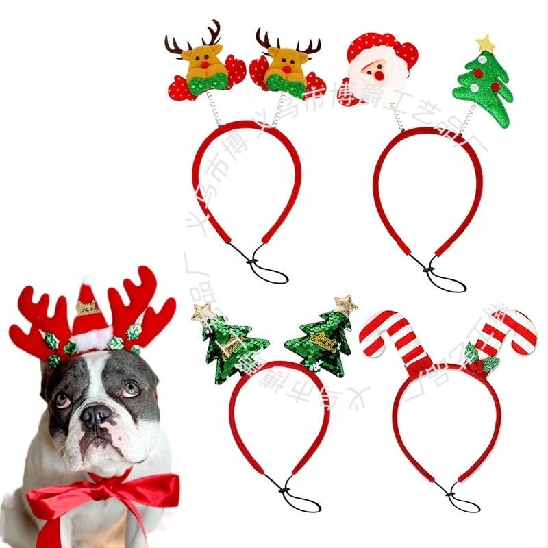 Accesoriu de Crăciun pentru animale de companie: Bandă de cap cu coarne pentru câini și pisici – poliester, stil lejer
