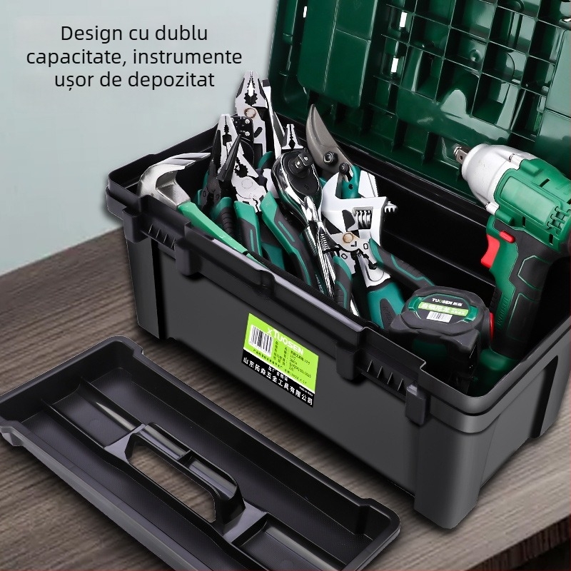 Cutie de unelte din plastic – pliabilă, portabilă, cu design cu mai multe compartimente pentru electrician și scule de casă