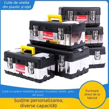 Cutie de scule din plastic-otel, cu două straturi, portabilă pentru reparații auto și întreținere la domiciliu, cadru din PP plastic + oțel inoxidabil