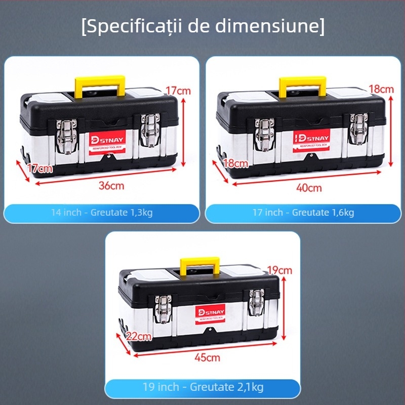 Cutie de scule din plastic-otel, cu două straturi, portabilă pentru reparații auto și întreținere la domiciliu, cadru din PP plastic + oțel inoxidabil