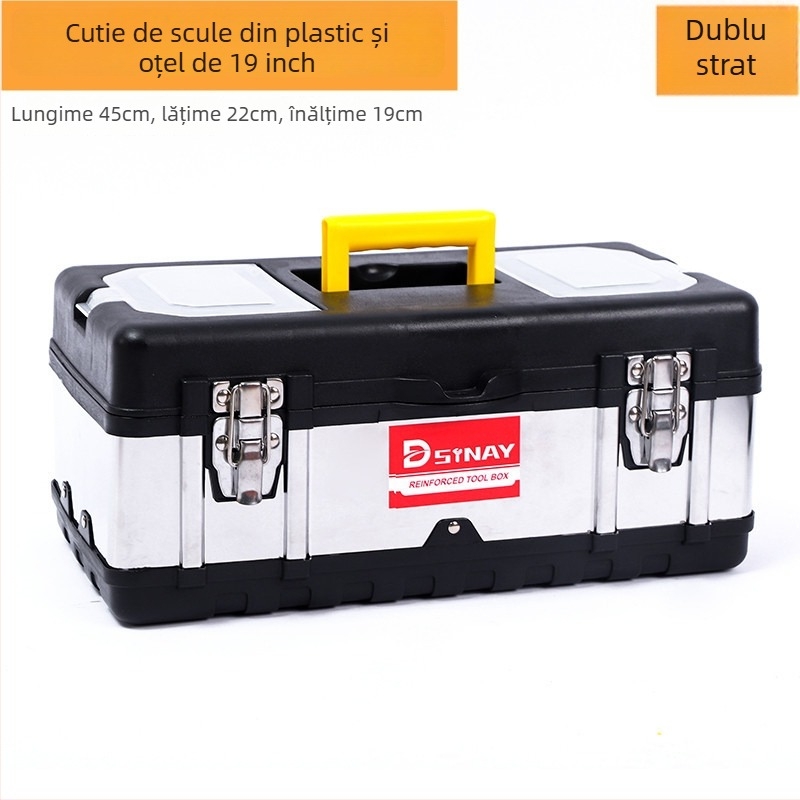 Cutie de scule din plastic-otel, cu două straturi, portabilă pentru reparații auto și întreținere la domiciliu, cadru din PP plastic + oțel inoxidabil