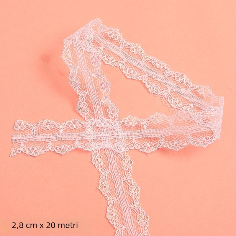Panglică pentru buchet cu margine dantelată, poliester, brand Flower Habitat, pentru nunți și ambalare DIY