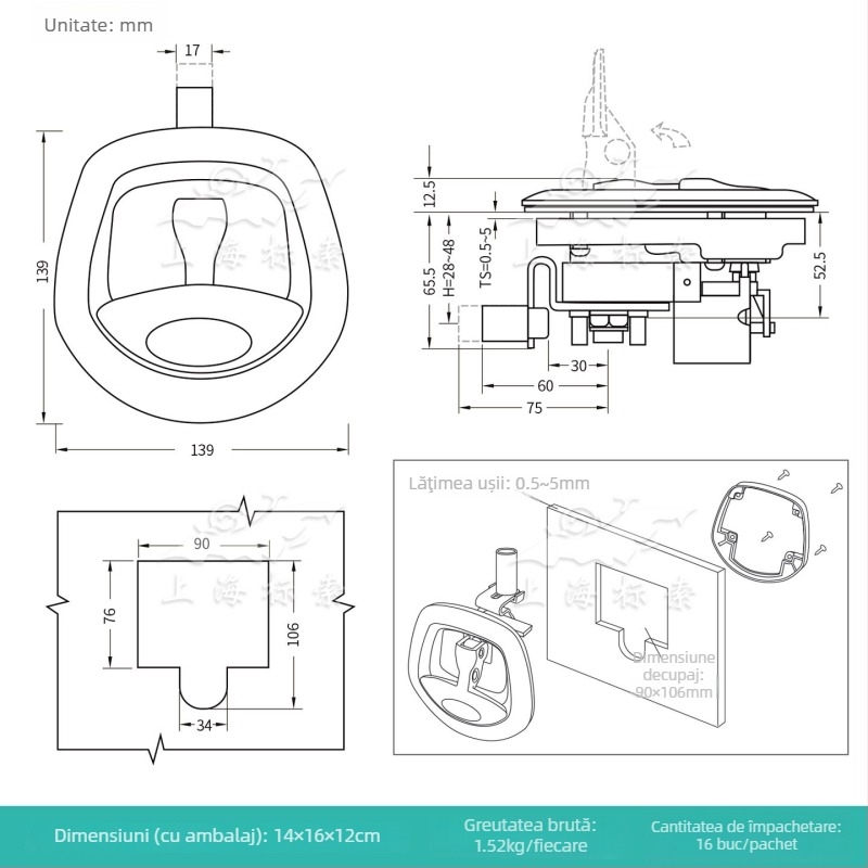 Lacăt pentru mânerul ușii auto cu design electromagnetic fishtail, aliaj zinc, cilindru șarpe, model BSS832-3; potrivit pentru mașini, camioane, pickupuri, RV-uri și vehicule de construcție.