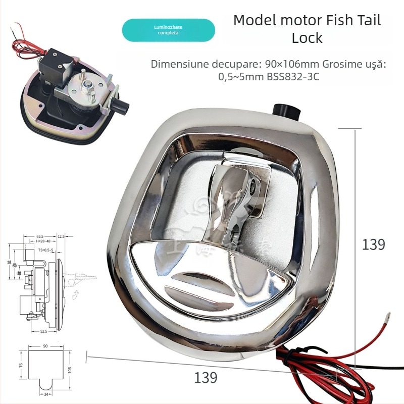 Lacăt pentru mânerul ușii auto cu design electromagnetic fishtail, aliaj zinc, cilindru șarpe, model BSS832-3; potrivit pentru mașini, camioane, pickupuri, RV-uri și vehicule de construcție.