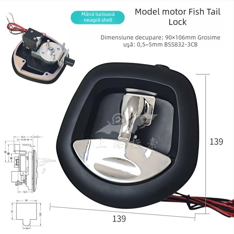 Lacăt pentru mânerul ușii auto cu design electromagnetic fishtail, aliaj zinc, cilindru șarpe, model BSS832-3; potrivit pentru mașini, camioane, pickupuri, RV-uri și vehicule de construcție.