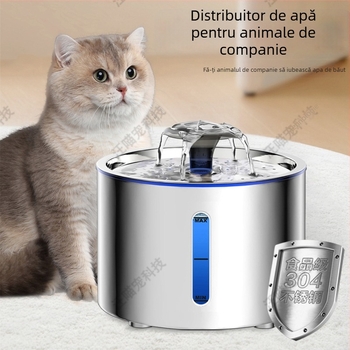 Fântână de apă pentru animale din oțel inoxidabil, cu filtrare, detașabilă, potrivită pentru pisici și câini, fără aplicație