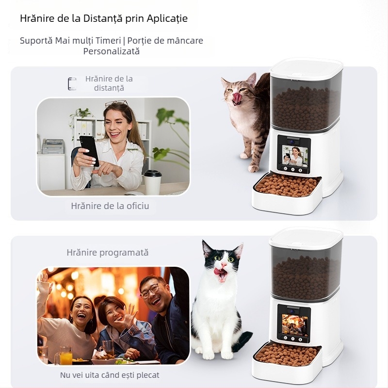 Hrănitor inteligent pentru animale 5L pentru pisici și câini – videoconferință bidirecțională, control prin aplicație, hrănire programată și porționată, monitorizare HD cu unghi larg