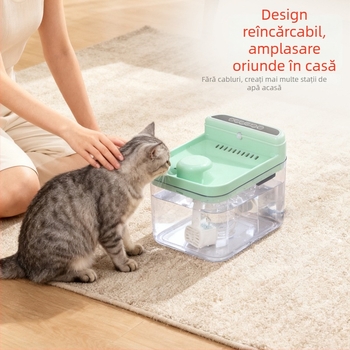 Fântână de apă wireless pentru animale de companie, circulație automată și filtrare, reîncărcabilă, funcționare silențioasă pentru câini și pisici