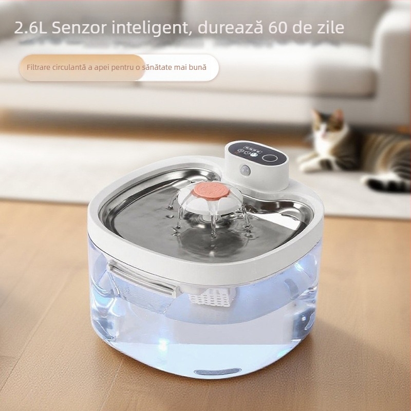 Dispenser inteligent de apă pentru animale de companie cu filtru circulant, fântână de apă fără fir pentru pisici și câini