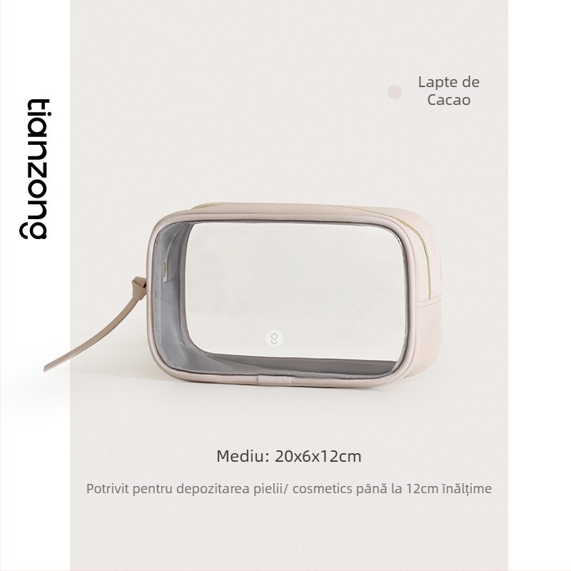 Geantă de cosmetic din PU, format cub, transparentă, impermeabilă, pentru călătorii, multifuncțională